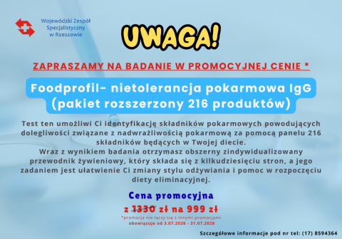 Badanie Foodprofil – nietolerancja pokarmowa IgG – W PROMOCYJNEJ CENIE